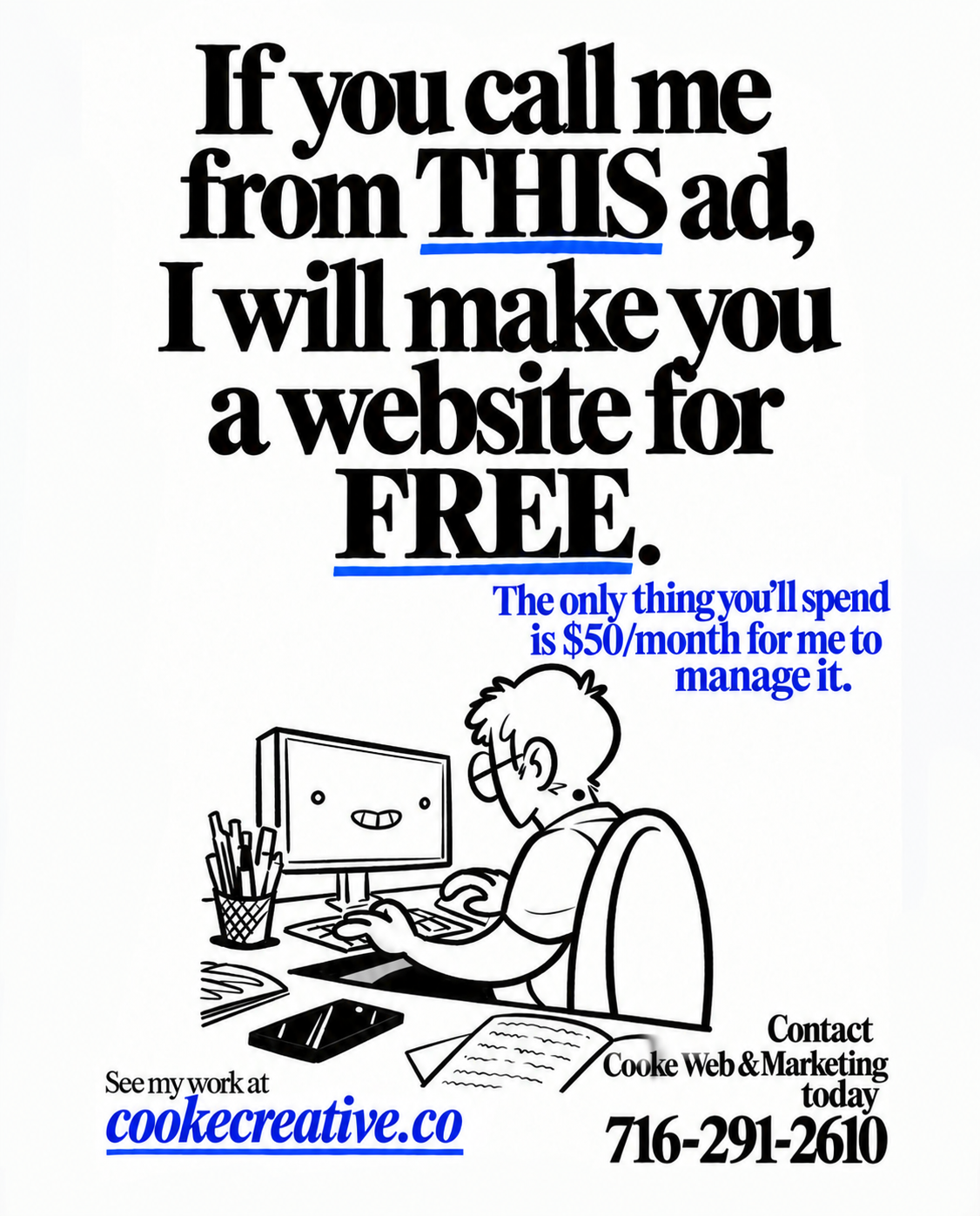 Advertisement offering a free website if you call from this ad
